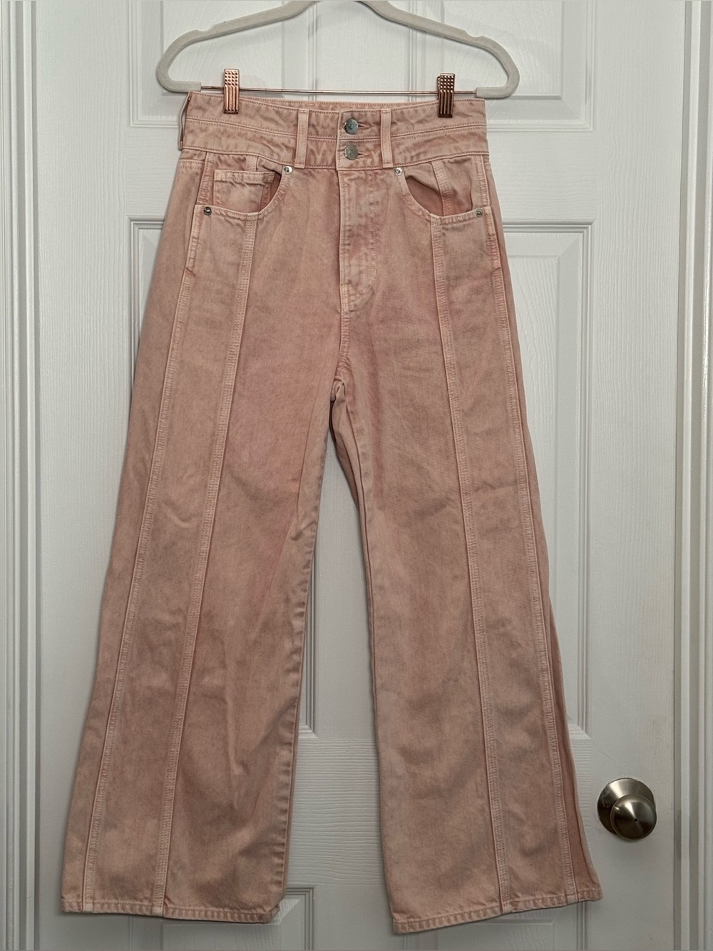 Veronica Beard Taylor Cropped High Rise Wide Leg Jeans in Pink Size 26 Like New!